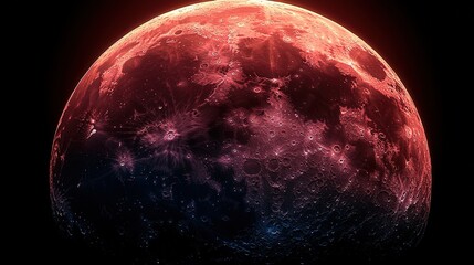Wall Mural - Reddish full moon in a cosmic night sky.