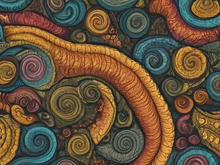 Wall Mural - Colorful Swirling Tentacles and Vortex Pattern