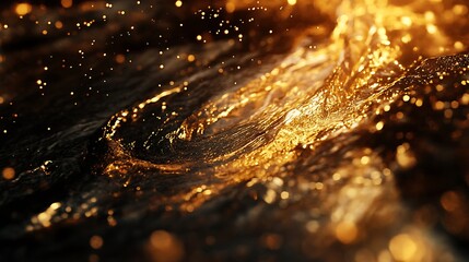 Poster - Ethereal golden textured wave with glimmering specks of light in dark space