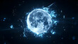 © indah - A luminous moon, digitally rendered, fragments radiating outward, creating a celestial, energetic effect