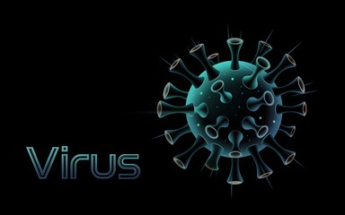Poster - A detailed 3D illustration of a vibrant virus, showcasing a spherical core covered in spikes and textured surface structures