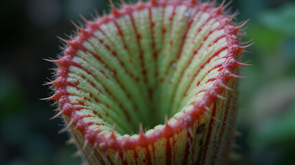 Close up of a red pattern ribs of a carnivorous Pitcher plant