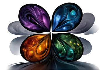 Poster - Abstract colorful flower design with vivid jewel tones and swirling petals dark background art blue on transparent background