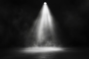 Poster - Dramatic spotlight illuminating a smoky, dark room, creating a mysterious and atmospheric scene with a textured floor. : Generative AI