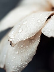 Aufkleber - Close-up of delicate, creamy white rose petals glistening with morning dew, showcasing intricate texture and subtle color variations. : Generative AI