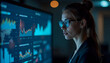 © sayy - A woman is doing research while staring at a graph on a virtual screen.