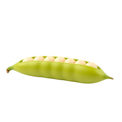 Poster - Mung Bean Pod Still Life, Green Seed, Single, Healthy. 3d Rendered Image Shows Fresh Legume. Isolated Plant On White Backdrop Provides Nutrition Information For Buyers.