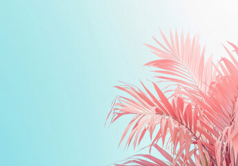 Poster - Pastel Pink Palm Fronds Against a Light Blue Sky: A Summery Tropical Background Image, Perfect for Design Projects and Social Media. : Generative AI