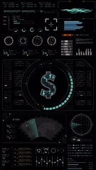 Poster - Motion graphic of Blue digital money logo with HUD UI panel and futuristic technology abstract background crypto currency finance and digital money vertical video concepts alpha channel included