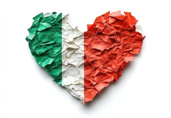Poster - A crumpled paper heart, shaped like the Italian flag, evokes a sense of patriotism and fragility. : Generative AI