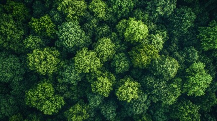 Aufkleber - Aerial view of a lush, vibrant forest canopy, showcasing a dense collection of green trees from a high-altitude perspective. : Generative AI