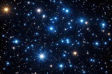 Poster - A mesmerizing cosmic scene featuring numerous stars of varying brightness and color, creating a stunning display of celestial brilliance across a dark, deep blue night sky. : Generative AI