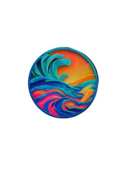 Poster - Abstract colorful ocean wave sunset art design illustration graphic modern trendy vivid blue orange pink summer tropical on transparent background sky