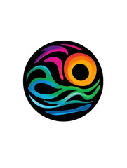 Poster - Abstract colorful orb design with sun and waves graphic rainbow vibrant modern artistic illustration digital art for web on transparent background