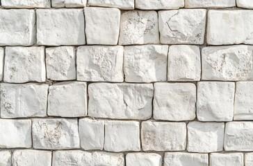 Aufkleber - A textured wall of off-white, roughly hewn stone blocks, arranged in a neat, even grid pattern, showing subtle variations in color and shape. : Generative AI