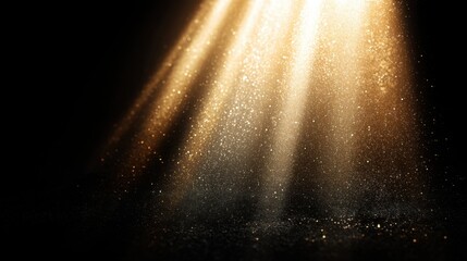 Aufkleber - Golden glitter particles illuminated by spotlights against a black background, creating a luxurious and festive atmosphere. : Generative AI