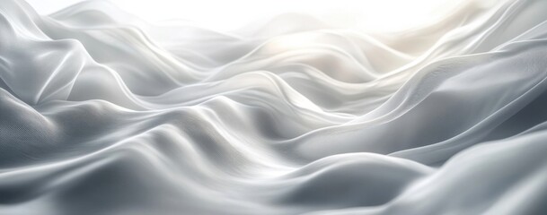 Fototapete - Abstract grayscale image of flowing fabric, creating soft, undulating waves and subtle texture, ideal for elegant design backgrounds. : Generative AI