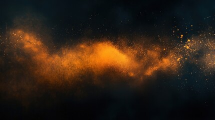 Leinwandbilder - Abstract orange powder explosion on black background, dynamic movement, vibrant color, artistic splash, creative texture, fiery particles, energy burst, design element, motion effect,  : Generative AI