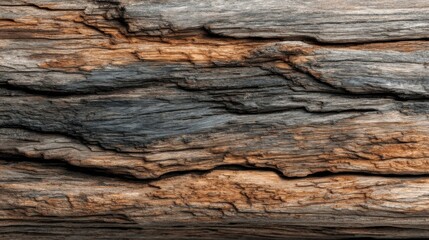 Aufkleber - Detailed texture of aged, weathered wood showing deep cracks and variations in brown, gray, and black tones. : Generative AI