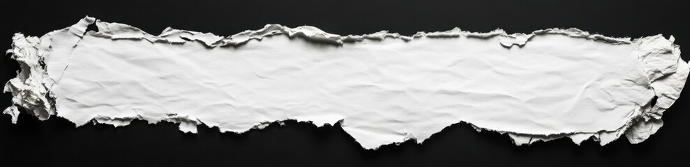Leinwandbilder - Torn white paper banner on black background, ideal for text overlay or design element.  The texture is rough and uneven, offering a distressed aesthetic. : Generative AI