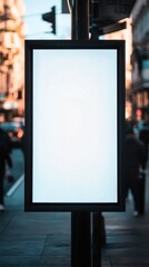 Aufkleber - Blank vertical advertising billboard mounted on a city street lamppost, showcasing a bright white display area perfect for your message. : Generative AI