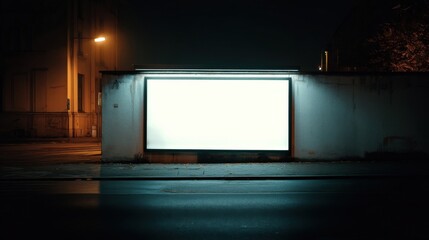 Aufkleber - Blank billboard illuminated at night on a city street, providing a clean template for advertisement or design. : Generative AI