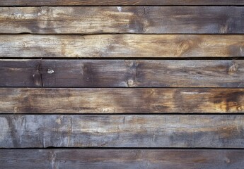 Aufkleber - Rustic weathered wood planks, horizontal arrangement, showing natural grain and texture variations in brown and gray tones. Ideal for background or texture. : Generative AI