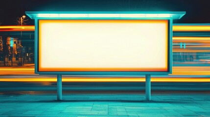 Aufkleber - Blank billboard at night with vibrant light trails from passing vehicles, offering a modern urban advertising space. : Generative AI