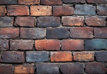 Aufkleber - A detailed close-up reveals the rich texture and varied colors of an aged brick wall, showcasing a blend of deep reds, browns, and grays in each weathered brick. : Generative AI