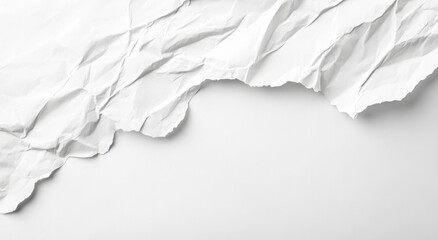 Leinwandbilder - A high-resolution image showcasing a crumpled, torn piece of white paper against a plain white background, ideal for design projects needing a textured, distressed element. : Generative AI