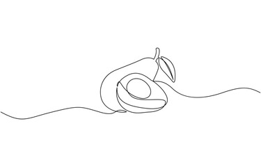 Aufkleber - One line drawing background. Continuous line drawing of avocado, Halved avocado with seed in one line drawing. Minimalist vector for food and drink themes.
