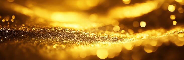 Fototapete - Golden glitter texture with bokeh lights, ideal for luxury, celebration, or festive designs.  The shimmering particles create a rich, opulent backdrop. : Generative AI
