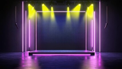 Poster - Dynamic Stage Lighting Setup with Colorful Neon Effects and Empty Performance Area for Live Events and Presentations 4k video footage