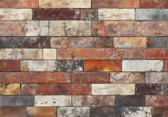 Poster - Rustic, multi-colored brick wall texture, ideal for background or design projects.  Shows a variety of browns, creams, and grays in a varied, aged brick pattern. : Generative AI