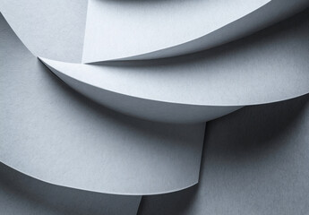 Fototapete - Abstract grayscale image featuring overlapping curved paper sheets creating a dynamic, three-dimensional composition with subtle light and shadow interplay. : Generative AI