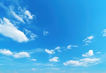 Aufkleber - A vibrant summer sky, filled with fluffy white cumulus clouds scattered across a brilliant blue canvas, creating a serene and peaceful atmosphere. : Generative AI