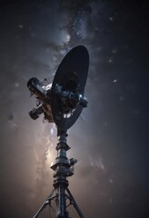 Wall Mural - futuristic satellite against starry backdrop, powerful internet antenna, orbit, communication, starr