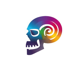 Poster - Abstract colorful skull design with rainbow spiral inside head graphic illustration artistic psychedelic vibrant bold modern on transparent background