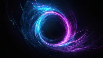 Poster - Abstract glowing energy vortex in vibrant pink and blue tones surrounded by dark space, creating a mystical atmosphere 4k video footage