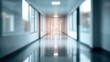 © Isolated studio - Blurred Hospital Corridor with Soft Lighting and Reflective Floor