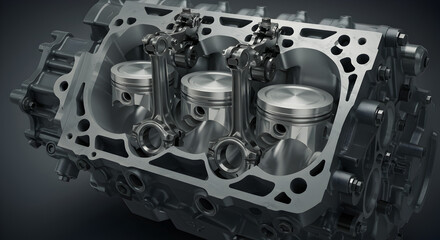 Poster - Detailed Gray Internal Combustion Engine Featuring Cylinders and Pistons Machinery Metallic Components Industrial Engineering