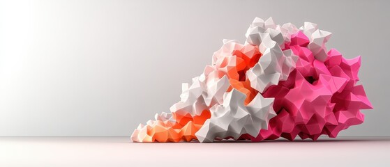 Poster - Abstract sculptural composition with geometric shapes featu pink, orange, and white hues displayed.