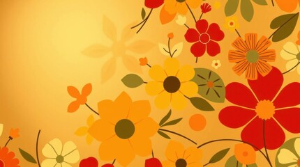 Poster - Vibrant Retro Floral Design Background in Orange and Red Hues