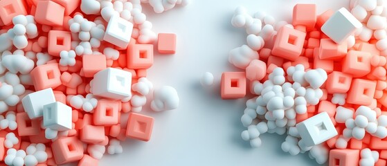 Poster - An abstract background with hollow pink cubes and clusters of white spheres is visually appealing.