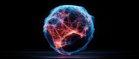 Aufkleber - An illuminated sphere displays an intricate network of interconnected blue and red glowing lines.
