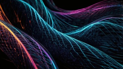 Leinwandbilder - Vibrant waves of light flow harmoniously in an abstract digital landscape