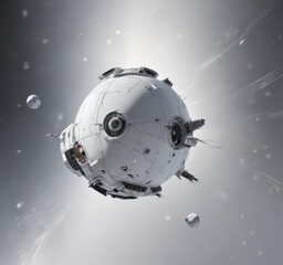 Wall Mural - sleek spacecraft orbits luminous white planet, vast white space backdrop , technology, exploration