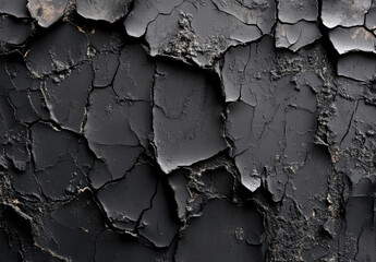 Poster - Dark, cracked texture resembling aged asphalt or dried earth, showing deep fissures and a rough, uneven surface with hints of gold. : Generative AI
