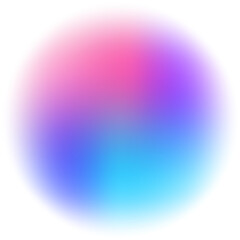 Poster - Gradient blurred circle shape. Blue and pink colored fluid liquid element. Soft light holographic element. Round blob with neon aura for design. Blended iridescent organic bubble.