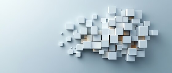 Poster - an abstract arrangement of white cubes clusters, creating a modern and minimalist composition on blu